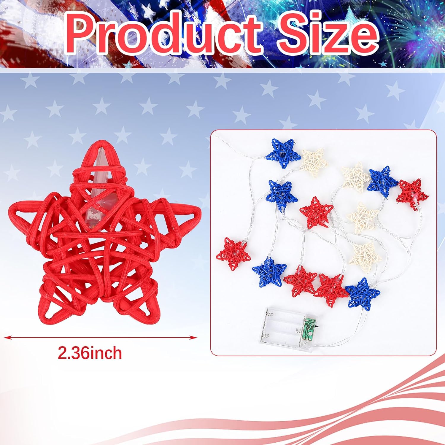 4th of July star LED string lights