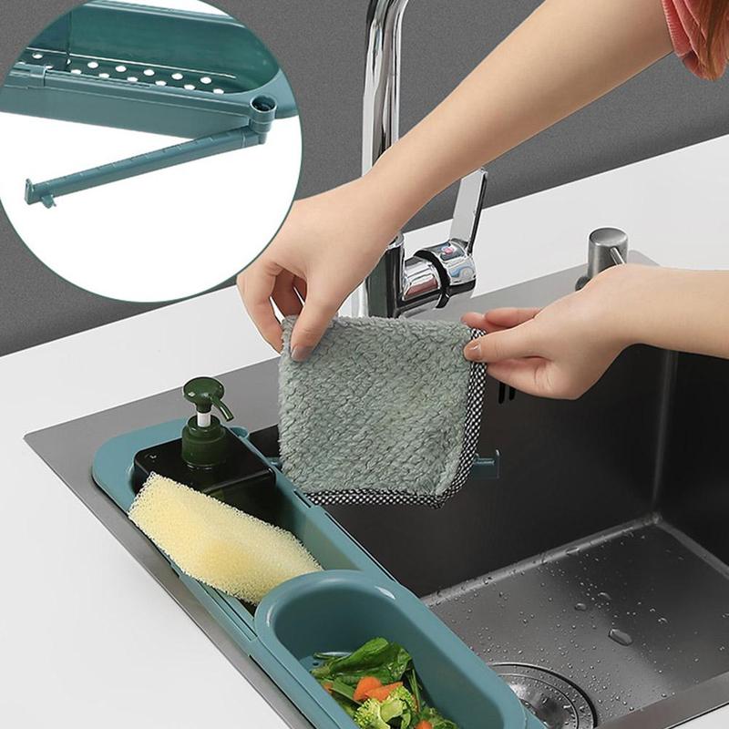 Adjustable kitchen sink organizer rack