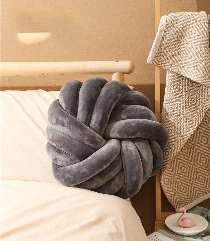 Decorative knotted ball pillow dark grey