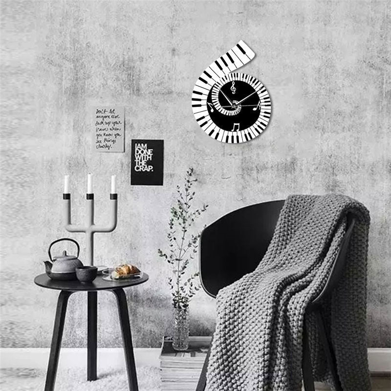 Black and white music note decor clock