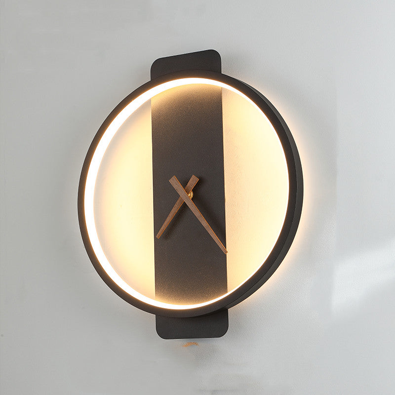 Black round Nordic wall clock lamp