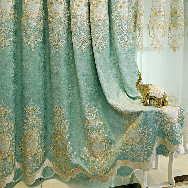 Layered bedroom curtains green