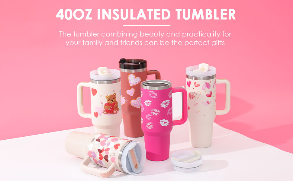 40oz insulated tumbler with handle and straw