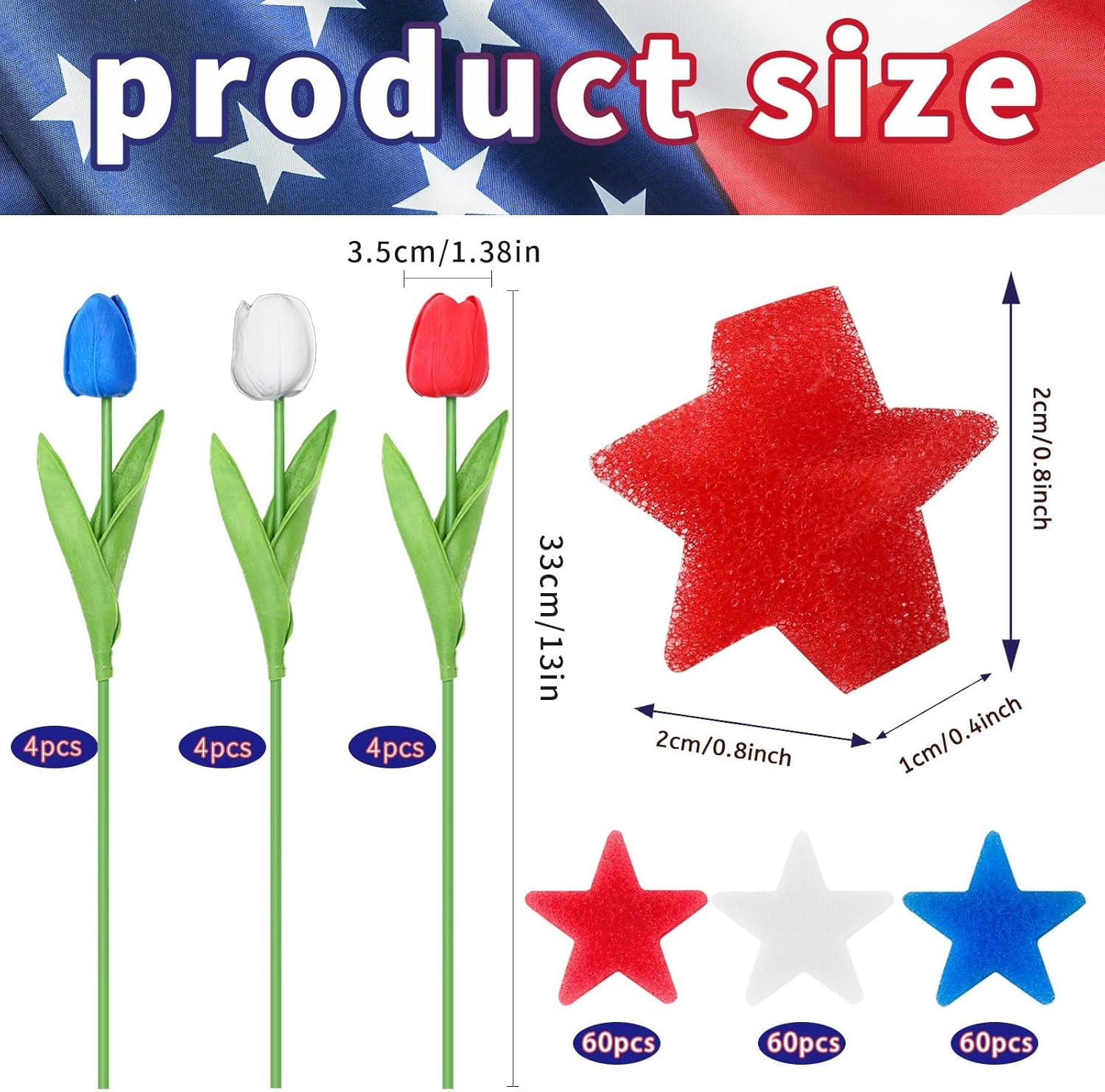 4th of July tulips with star vase filler
