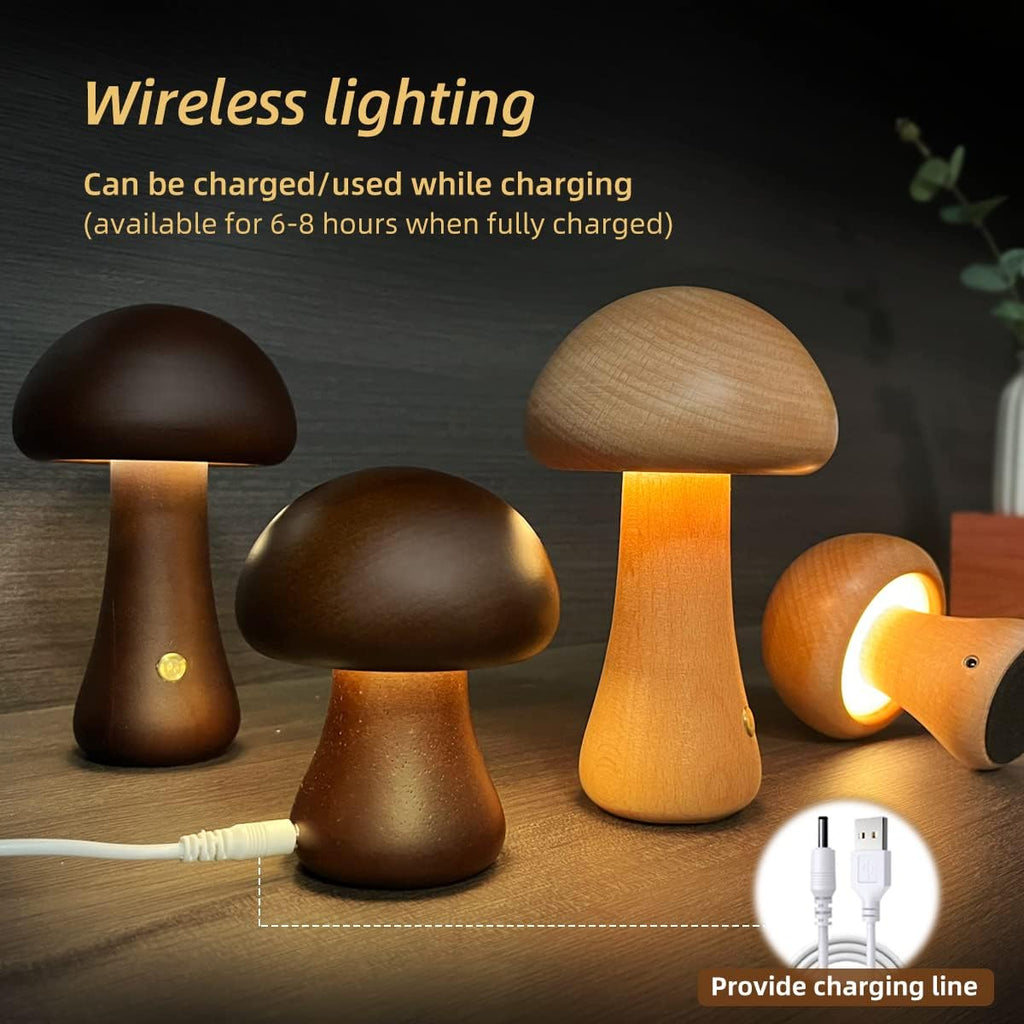 Mushroom night light in walnut wood finish
