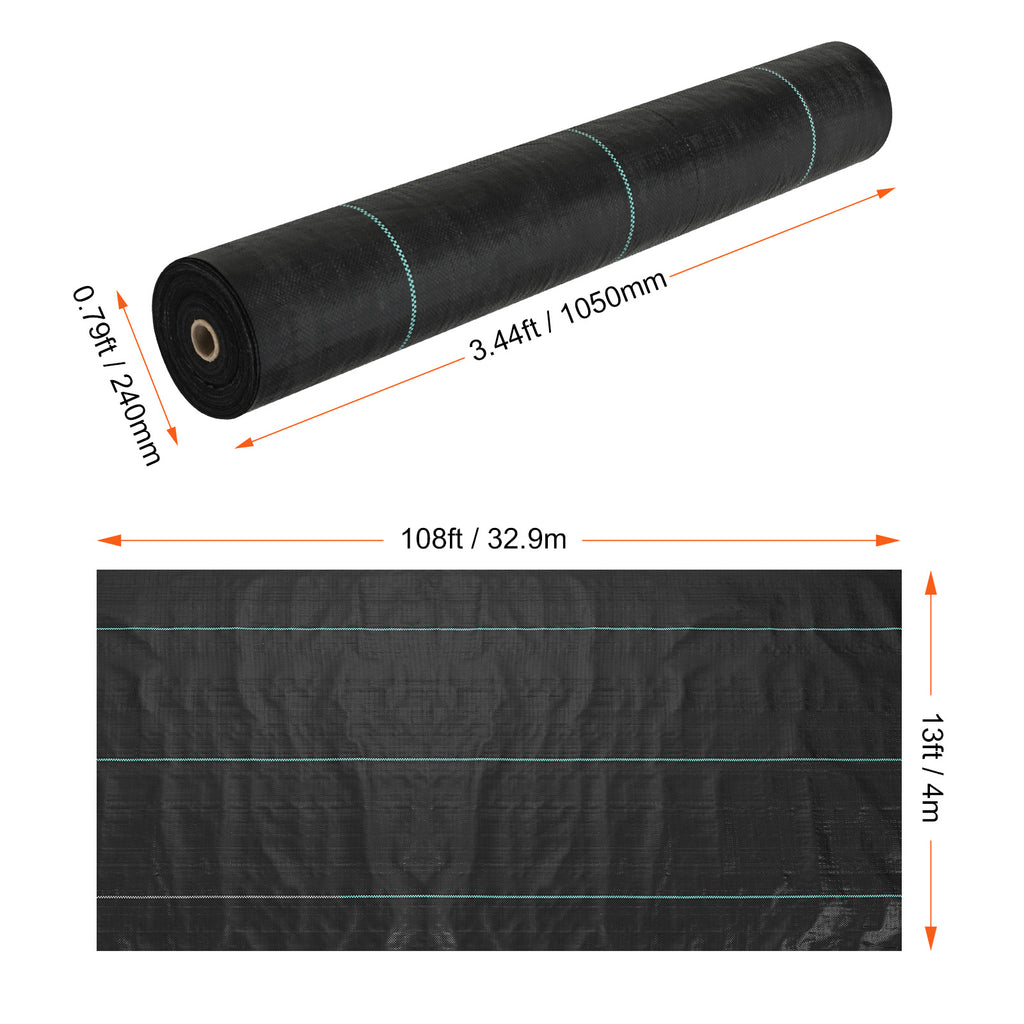 Vevor 13ftx108ft Premium Heavy Duty Weed Barrier Landscape Fabric