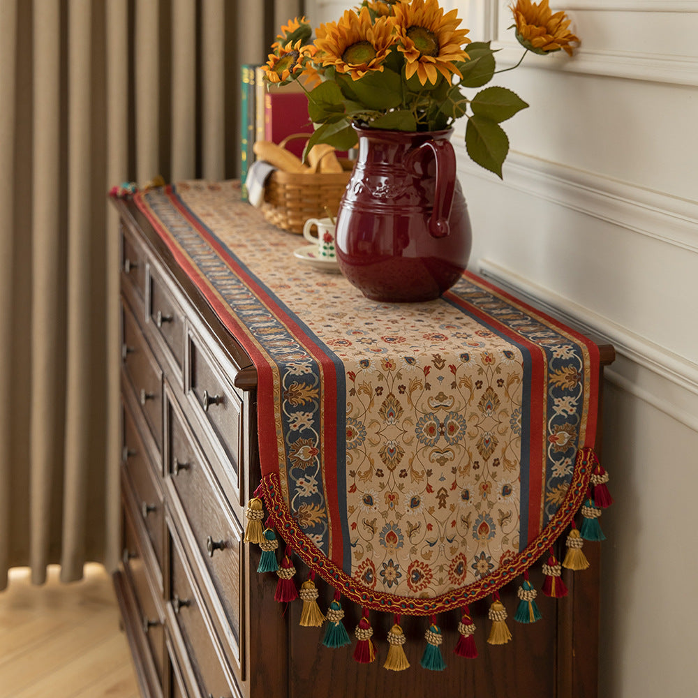 Fringed table runner patriotic home decor