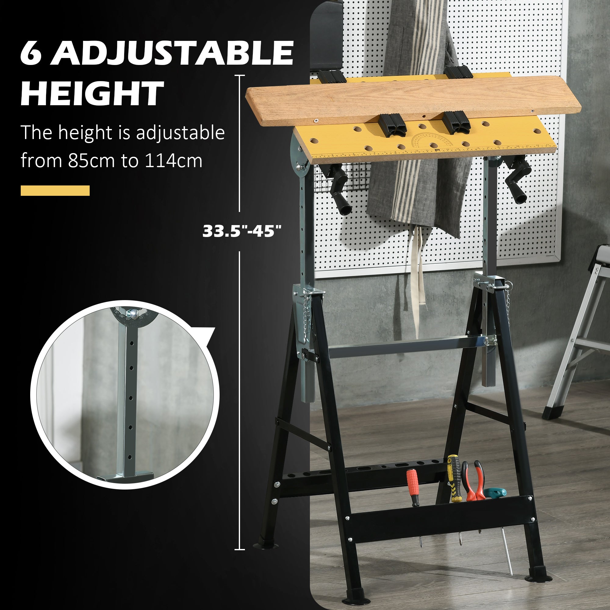 Work Bench Tool Stand With Adjustable Height And Angle