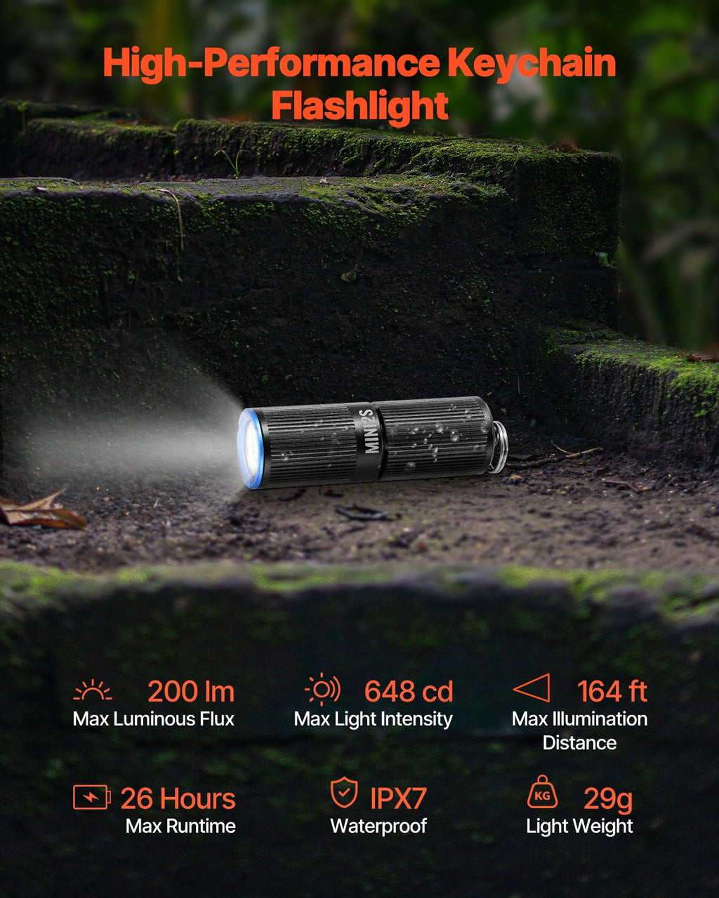 Keychain Flashlight Rechargeable Mini Flashlight 200 High Lumens IPX7