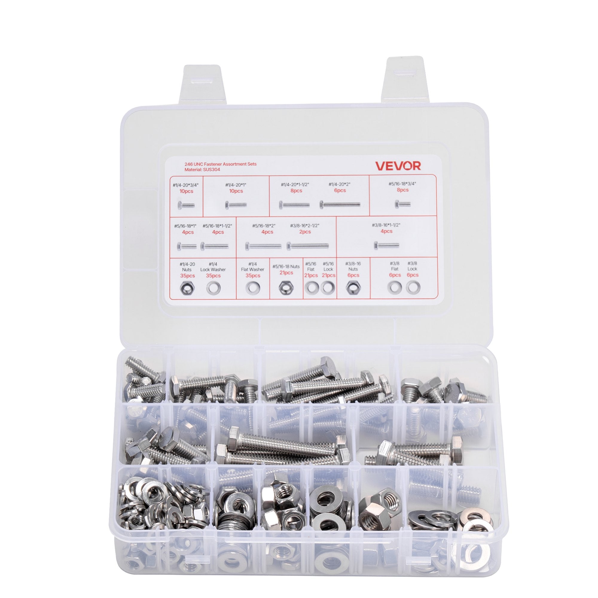 246 Pcs Bolts Nuts Assortment Kit Imperial Stainless Steel