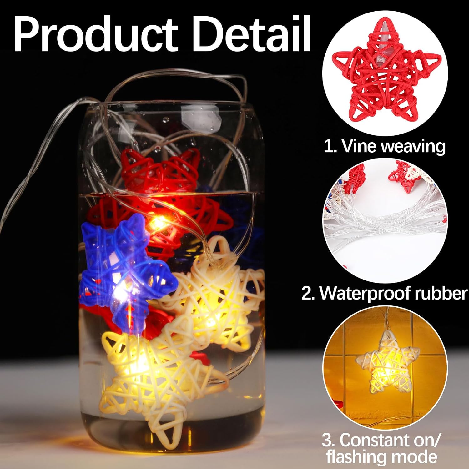 Patriotic 30 LED star lights decoration