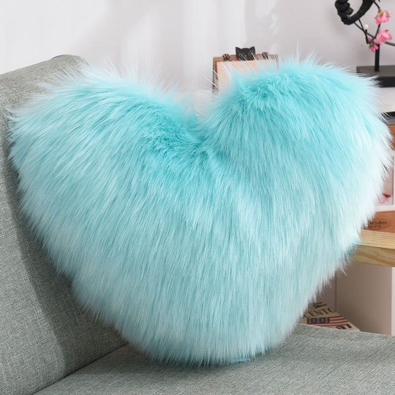 Heart-shaped plush shaggy throw pillow