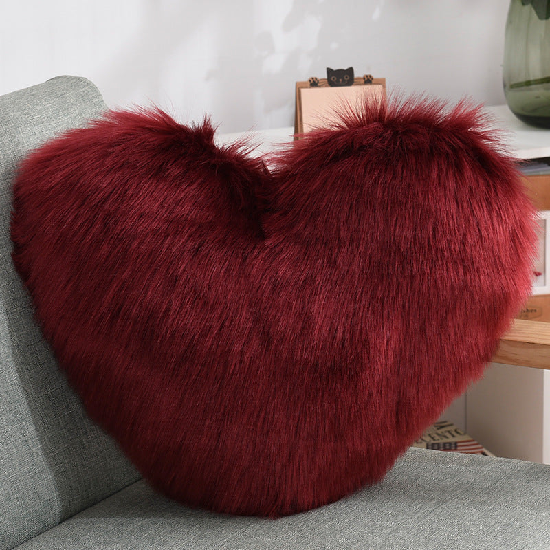 Heart-shaped fluffy cushion for bedroom