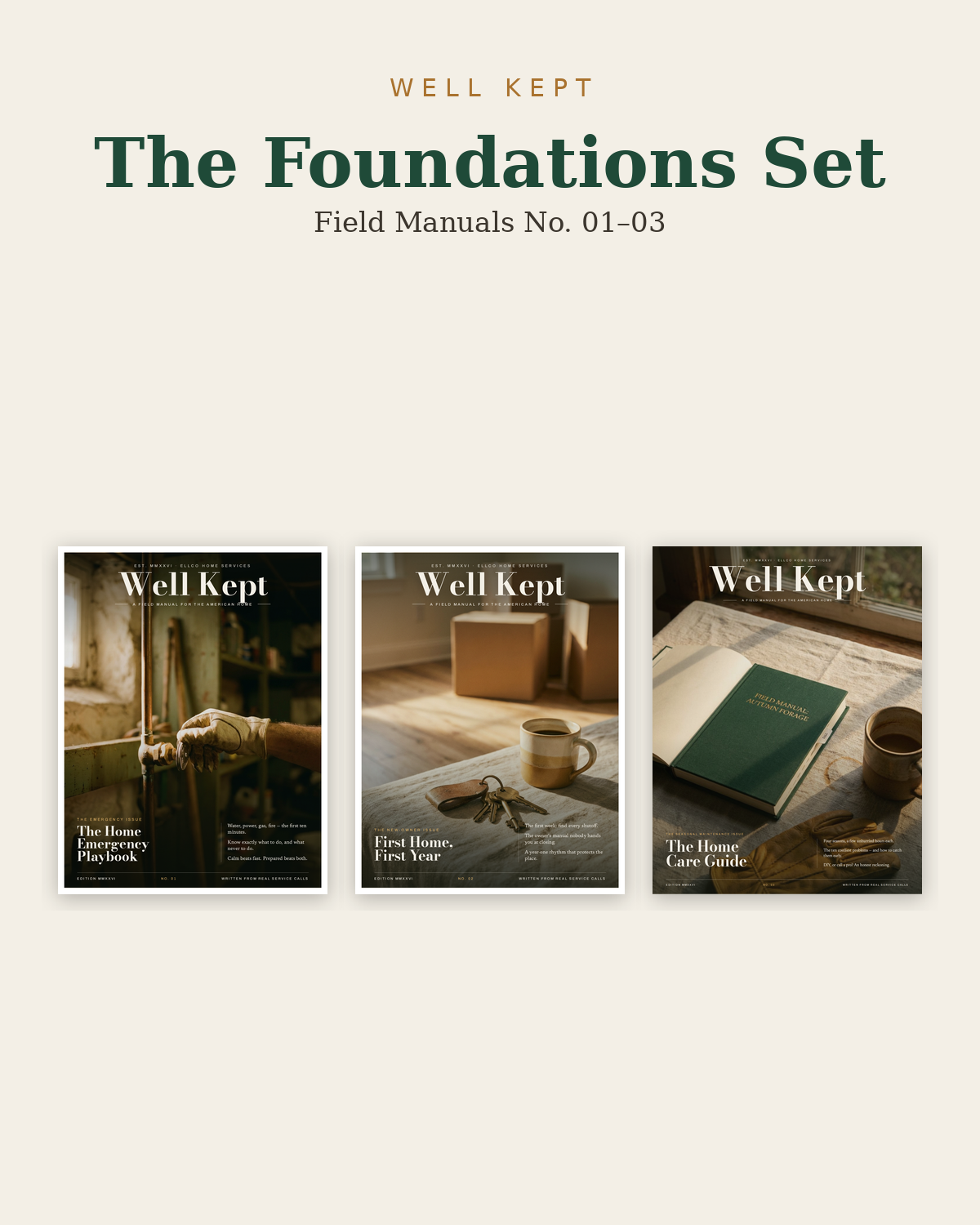Well Kept · The Foundations Set (No. 01–03)