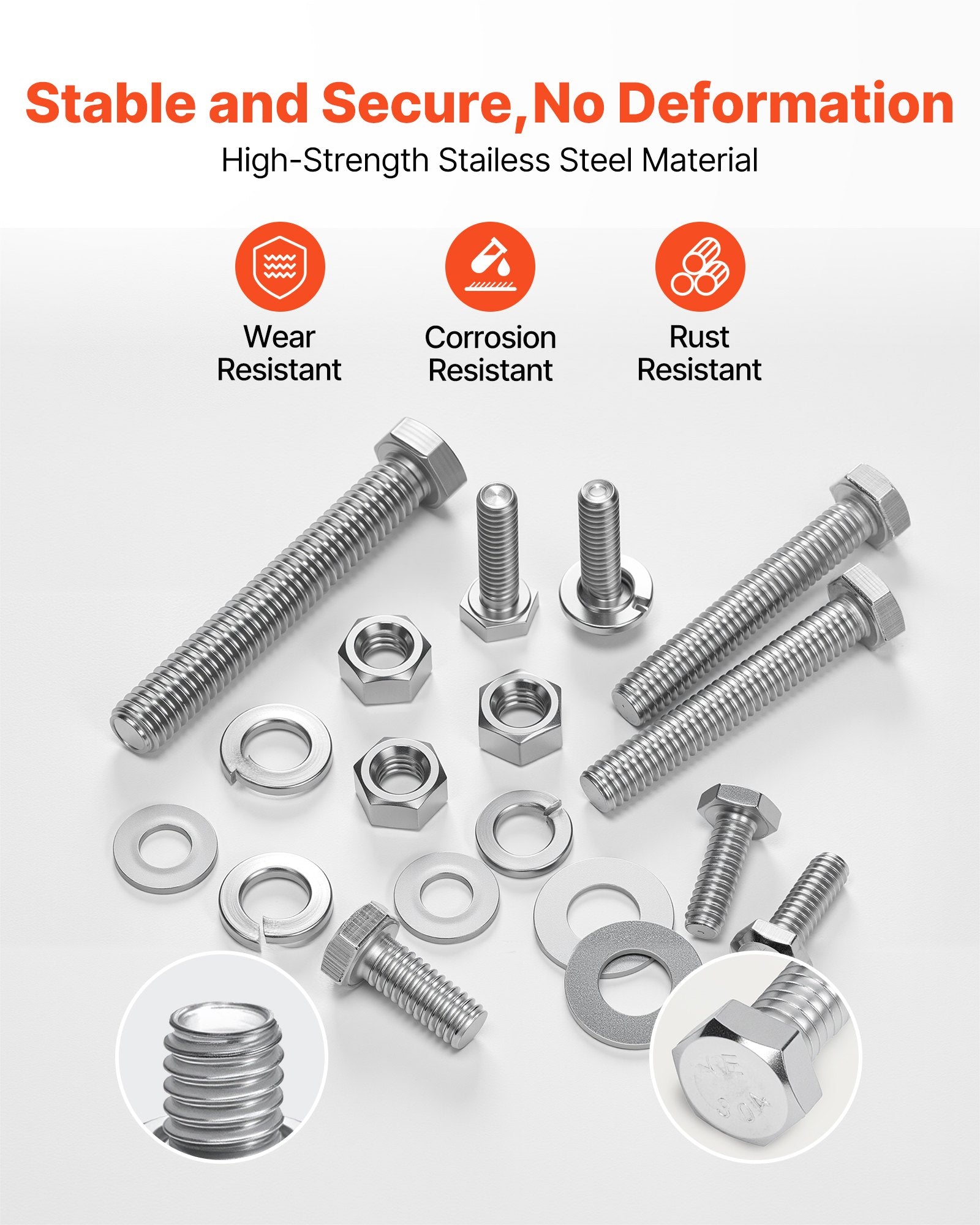 246 Pcs Bolts Nuts Assortment Kit Imperial Stainless Steel