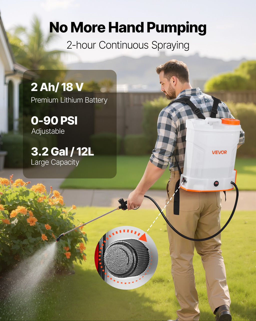 3.2 Gallon Battery Powered Backpack Sprayer 0-90 PSI 2H Runtime
