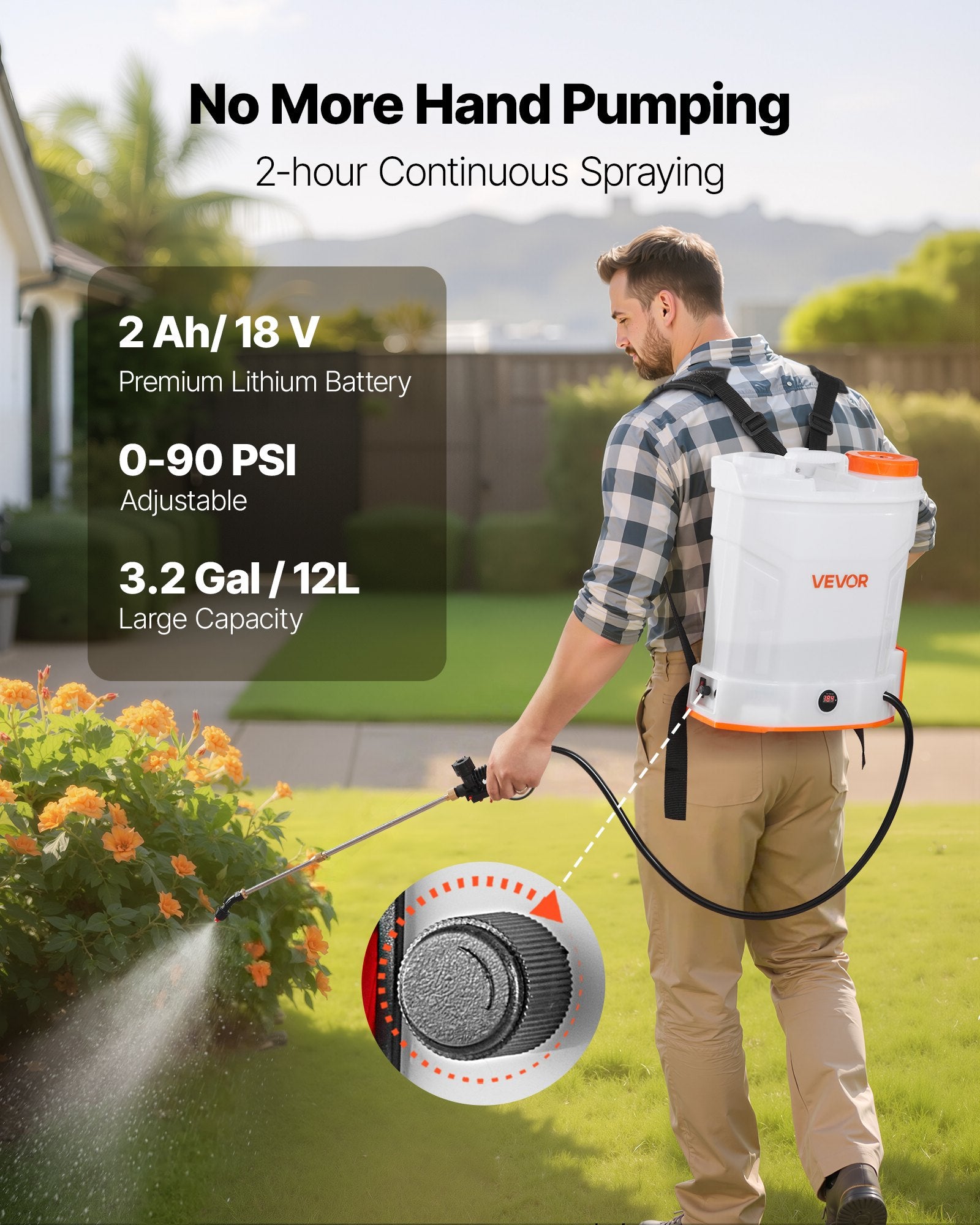 3.2 Gallon Battery Powered Backpack Sprayer 0-90 PSI 2H Runtime