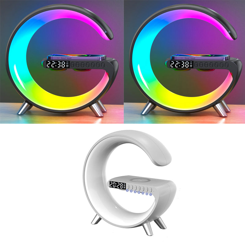 Phone charging wirelessly on G-shape lamp base