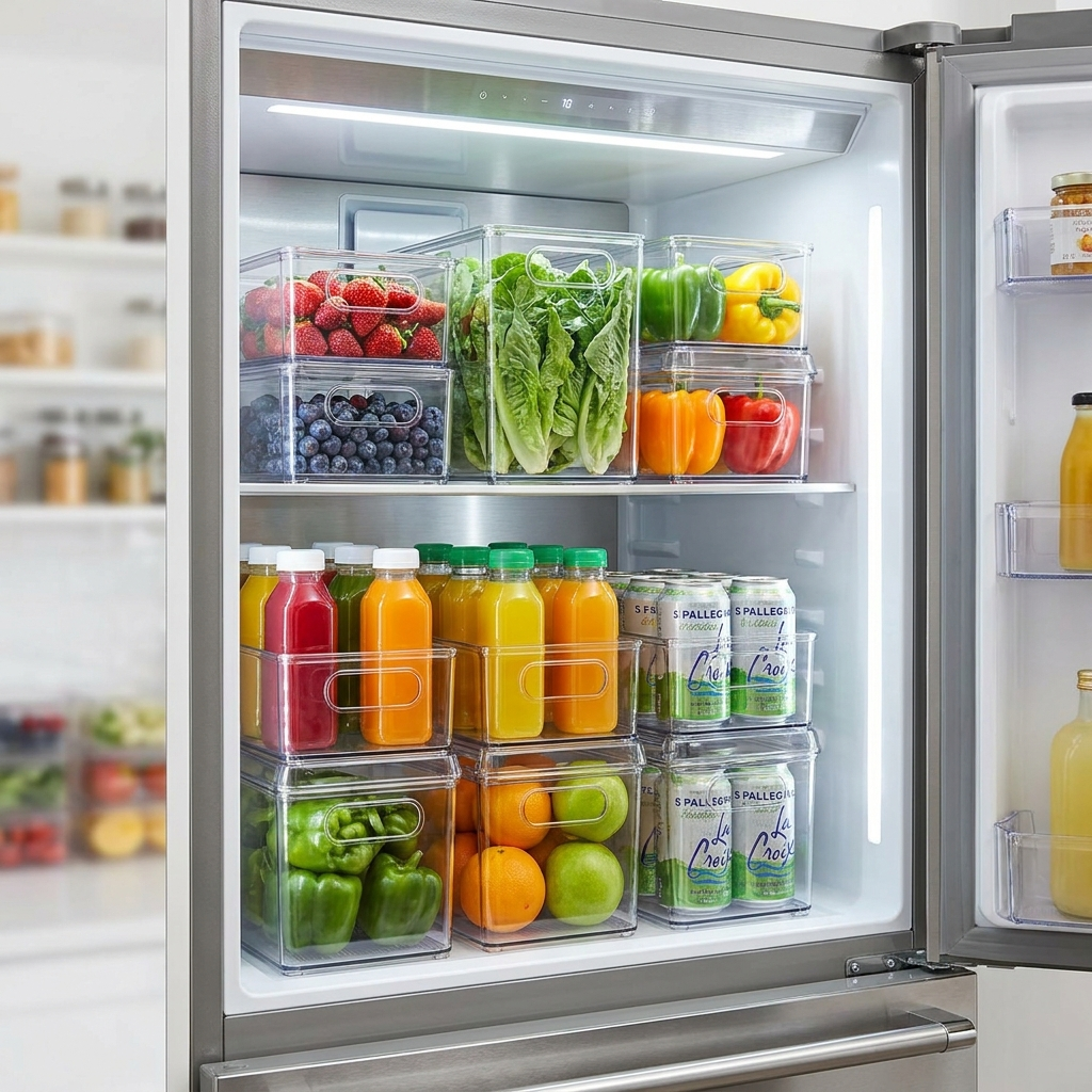 EllCo clear stackable fridge organizer bins