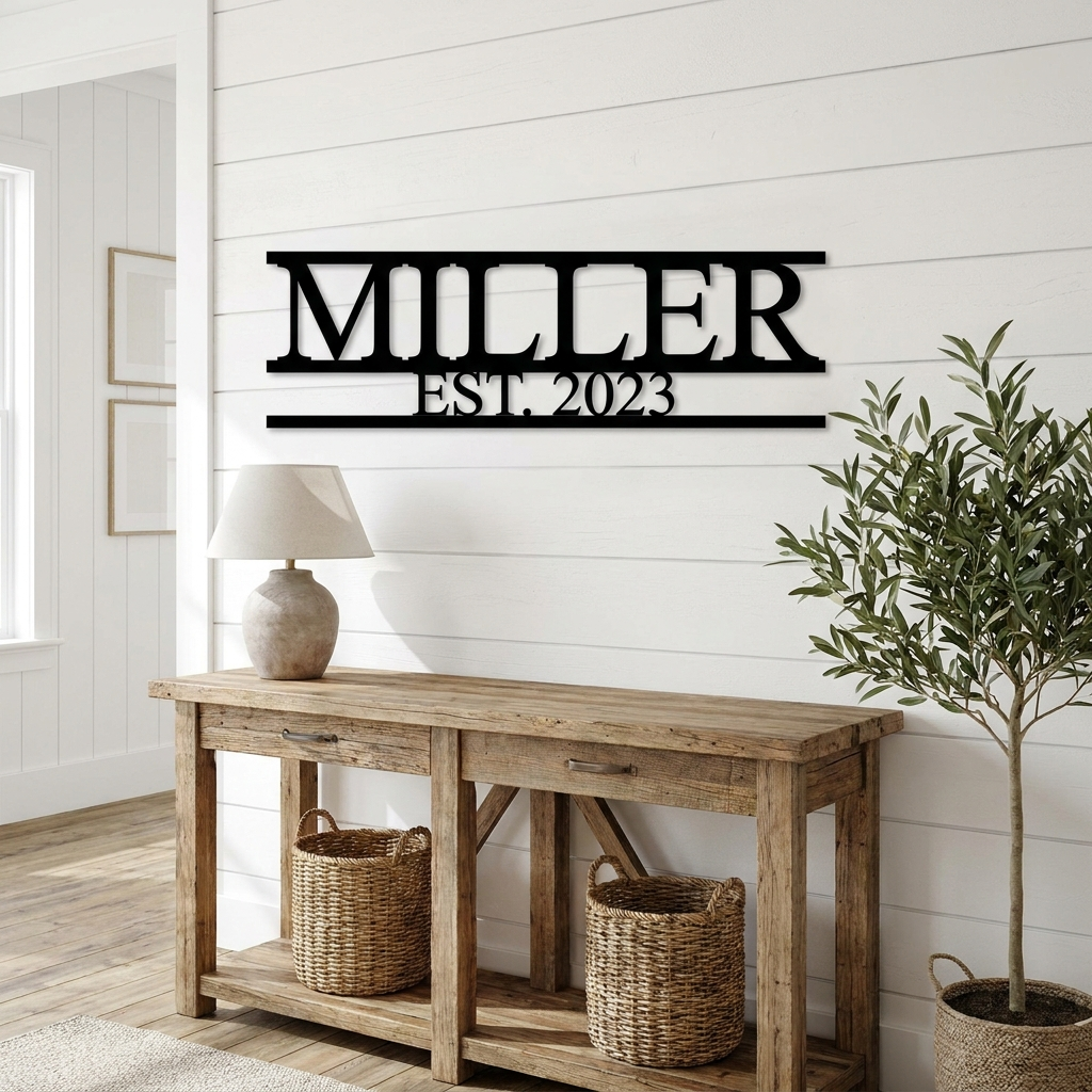 E&C custom metal family name sign